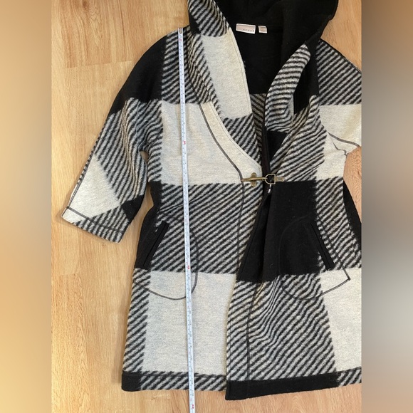 Kenar Wool Blend hooded coat jacket black white buffalo plaid large - Picture 6 of 8